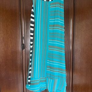 Blue and White Maxi A-Line Skirt with Asymmetrical High-Low Style